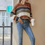 Women's 2025 Striped Color Block Sweater, Cute Crewneck Pullover Top, Fall Winter Fashion Knitwear - Knack'd Up