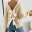 Women’s Bow Back Sweater – Long Sleeve Open Back Knit Pullover, Cute Crew Neck Split Sweater, Fall & Winter Trendy Going Out Top - Knack'd Up