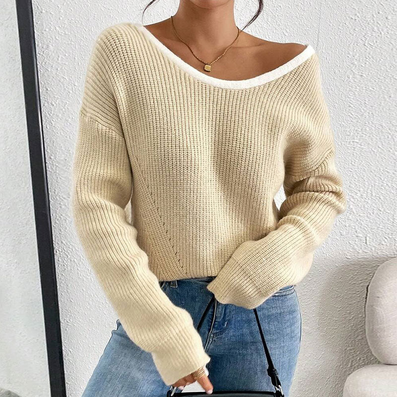 Women’s Bow Back Sweater – Long Sleeve Open Back Knit Pullover, Cute Crew Neck Split Sweater, Fall & Winter Trendy Going Out Top - Knack'd Up
