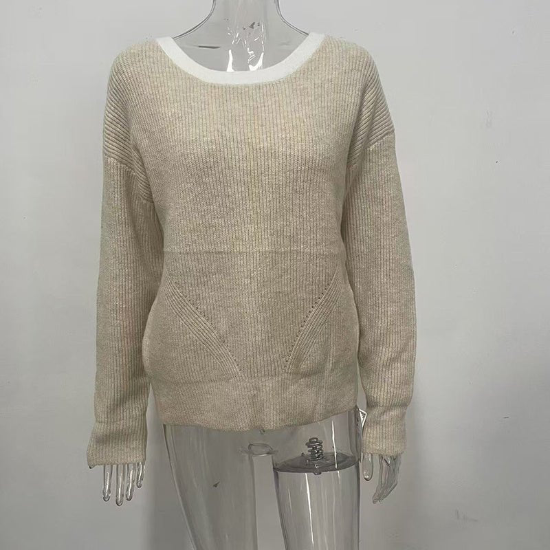 Women’s Bow Back Sweater – Long Sleeve Open Back Knit Pullover, Cute Crew Neck Split Sweater, Fall & Winter Trendy Going Out Top - Knack'd Up