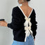 Women’s Bow Back Sweater – Long Sleeve Open Back Knit Pullover, Cute Crew Neck Split Sweater, Fall & Winter Trendy Going Out Top - Knack'd Up