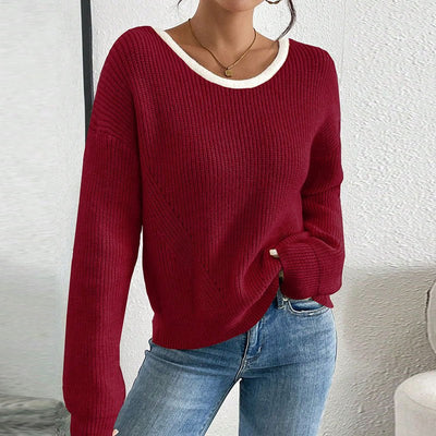Women’s Bow Back Sweater – Long Sleeve Open Back Knit Pullover, Cute Crew Neck Split Sweater, Fall & Winter Trendy Going Out Top - Knack'd Up