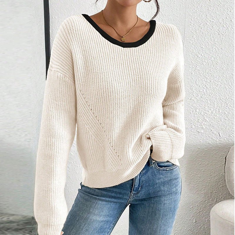 Women’s Bow Back Sweater – Long Sleeve Open Back Knit Pullover, Cute Crew Neck Split Sweater, Fall & Winter Trendy Going Out Top - Knack'd Up