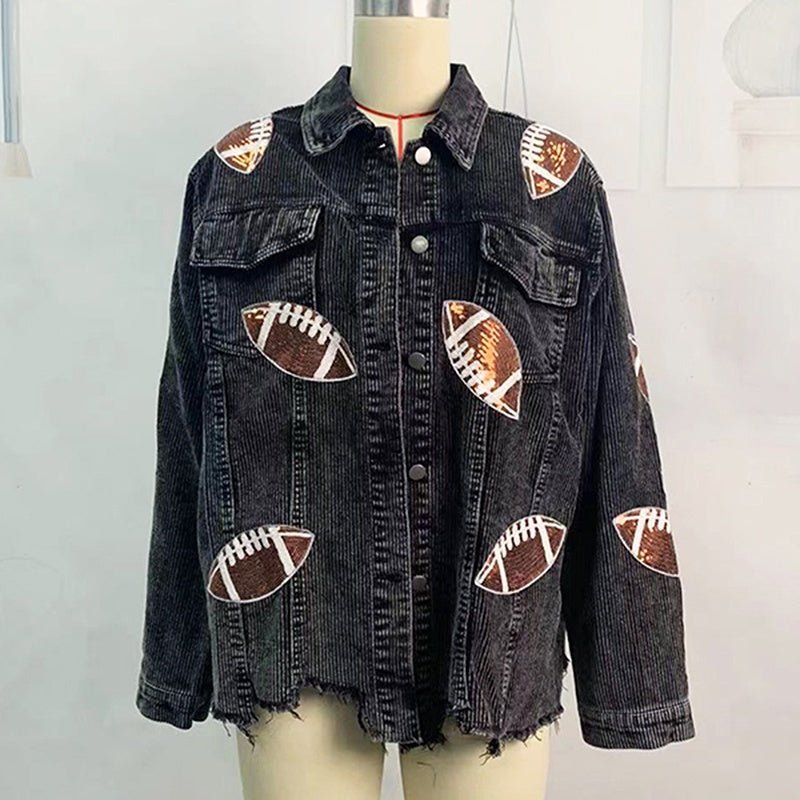 Women’s Cropped Corduroy Jacket – Button Front Short Jacket with Raw Hem for Fall Game Day Outfits - Knack'd Up