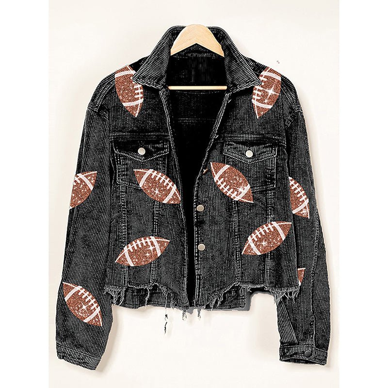 Women’s Cropped Corduroy Jacket – Button Front Short Jacket with Raw Hem for Fall Game Day Outfits - Knack'd Up