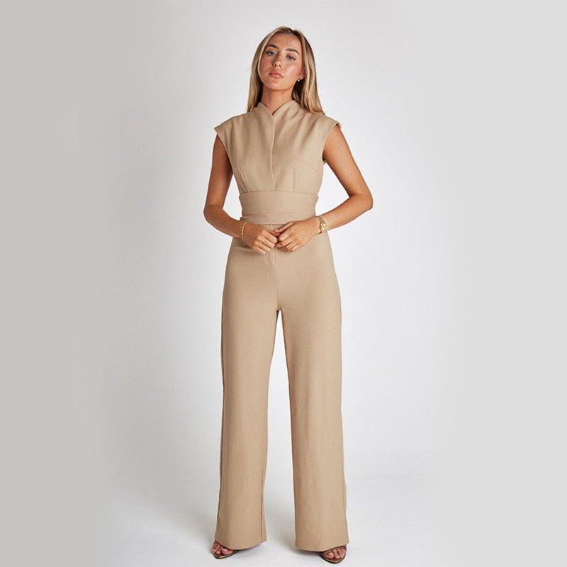 Women’s Elegant Sleeveless V - Neck Jumpsuit – Wide Leg Summer One - Piece Outfit for Casual & Dressy Occasions - Knack'd Up