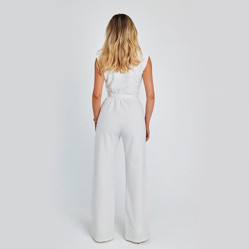 Women’s Elegant Sleeveless V - Neck Jumpsuit – Wide Leg Summer One - Piece Outfit for Casual & Dressy Occasions - Knack'd Up