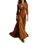 Women’s Elegant V - Neck Maxi Dress – Button Front Long Dress with Flowy Skirt for Spring & Fall - Knack'd Up