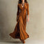 Women’s Elegant V - Neck Maxi Dress – Button Front Long Dress with Flowy Skirt for Spring & Fall - Knack'd Up