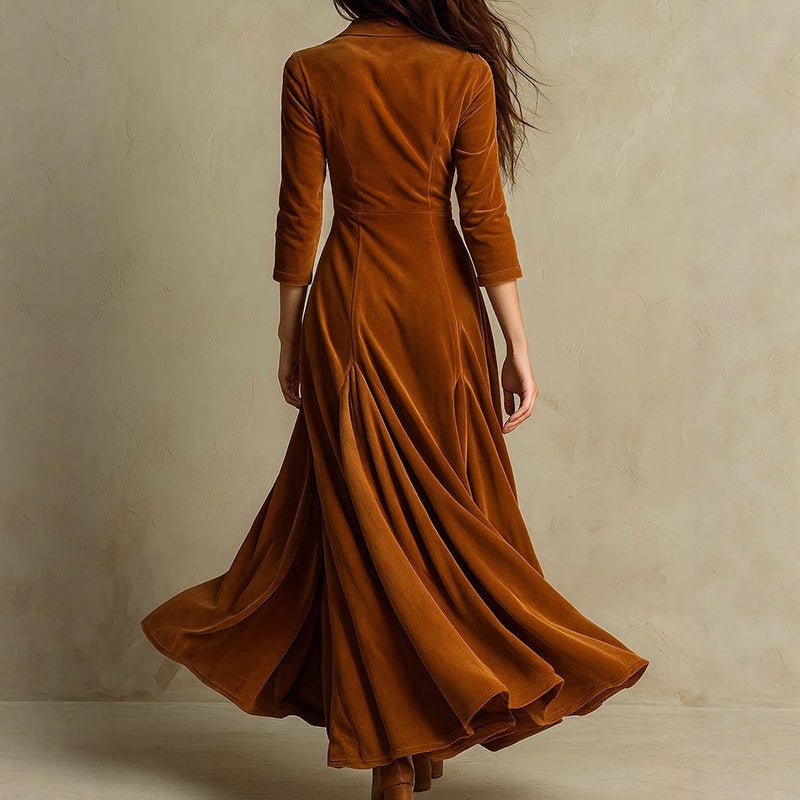 Women’s Elegant V - Neck Maxi Dress – Button Front Long Dress with Flowy Skirt for Spring & Fall - Knack'd Up