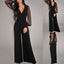 Women’s Elegant V - Neck Mesh Long Sleeve Wide - Leg Jumpsuit – Chic Party Romper with Rivet Cuffs - Knack'd Up