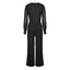 Women’s Elegant V - Neck Mesh Long Sleeve Wide - Leg Jumpsuit – Chic Party Romper with Rivet Cuffs - Knack'd Up
