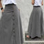 Women’s High - Waisted A - Line Midi Skirt – Solid Color Flared Skirt with Front Slit, Button Detail & Pockets, Elegant Casual Skirt for Spring & Fall - Knack'd Up
