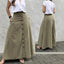 Women’s High - Waisted A - Line Midi Skirt – Solid Color Flared Skirt with Front Slit, Button Detail & Pockets, Elegant Casual Skirt for Spring & Fall - Knack'd Up