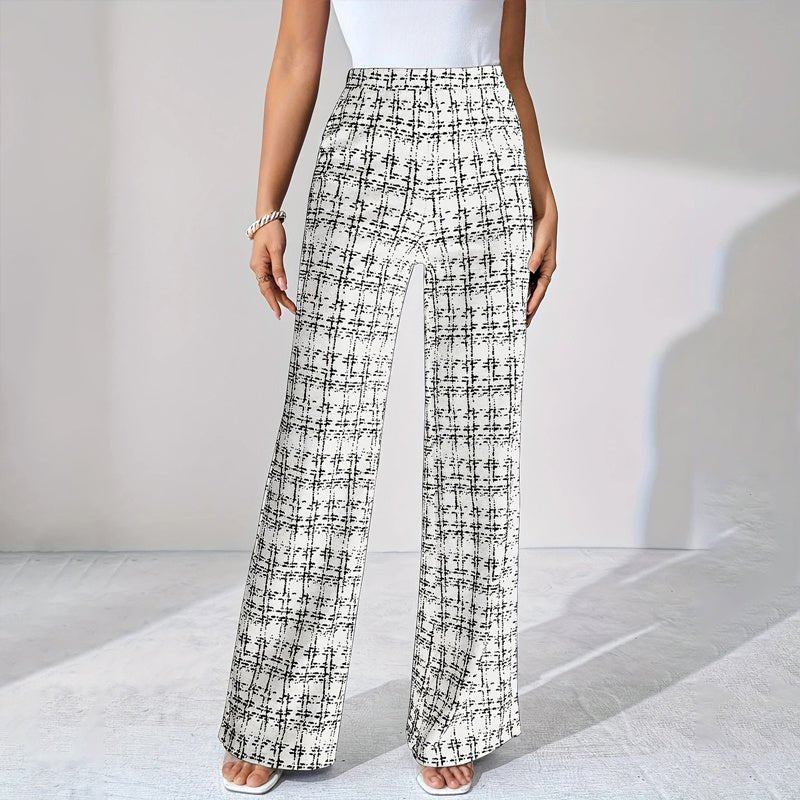 Women’s High - Waisted Plaid Straight Leg Pants – Elegant Office & Casual Trousers for Spring & Fall - Knack'd Up