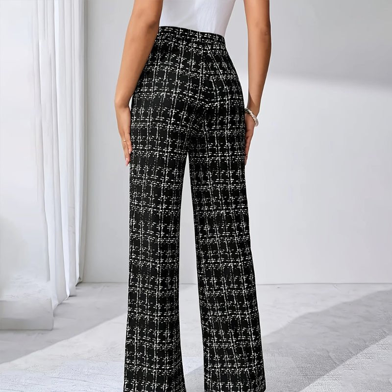 Women’s High - Waisted Plaid Straight Leg Pants – Elegant Office & Casual Trousers for Spring & Fall - Knack'd Up