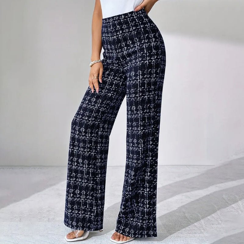 Women’s High - Waisted Plaid Straight Leg Pants – Elegant Office & Casual Trousers for Spring & Fall - Knack'd Up