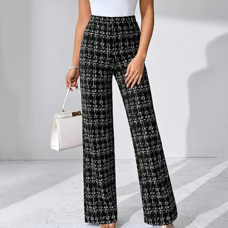 Women’s High - Waisted Plaid Straight Leg Pants – Elegant Office & Casual Trousers for Spring & Fall - Knack'd Up