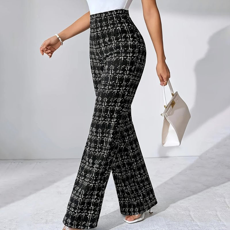 Women’s High - Waisted Plaid Straight Leg Pants – Elegant Office & Casual Trousers for Spring & Fall - Knack'd Up