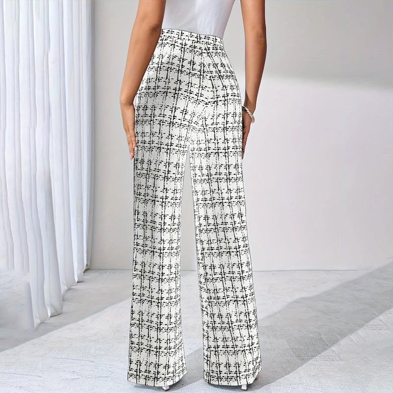 Women’s High - Waisted Plaid Straight Leg Pants – Elegant Office & Casual Trousers for Spring & Fall - Knack'd Up