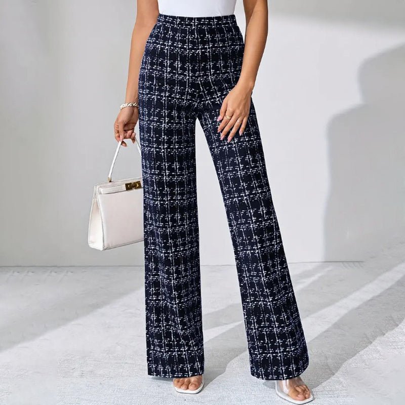 Women’s High - Waisted Plaid Straight Leg Pants – Elegant Office & Casual Trousers for Spring & Fall - Knack'd Up