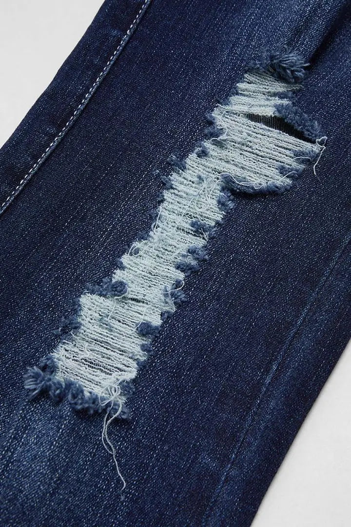 Women’s High Waisted Ripped Flare Jeans – Wide Leg Stretch Denim Pants with Distressed Details & Button Fly, Trendy Casual Streetwear - Knack'd Up