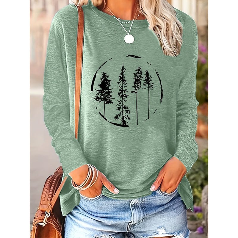 Women’s Long Sleeve Holiday T-Shirt – Cute Christmas Tree Graphic Tee, Festive Winter Casual Top - Knack'd Up