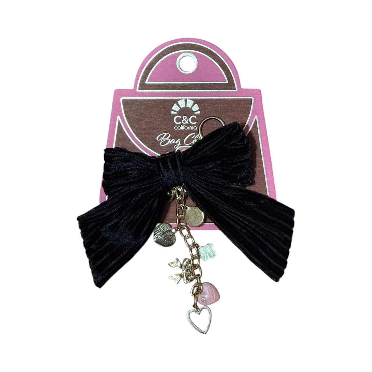 Women’s Luxe Velvet Bow Keychain – Elegant Bag Charm Accessory, Soft Pleated Ribbon with Gold Hardware | Purse, Tote & Key Holder Decoration - Knack'd Up