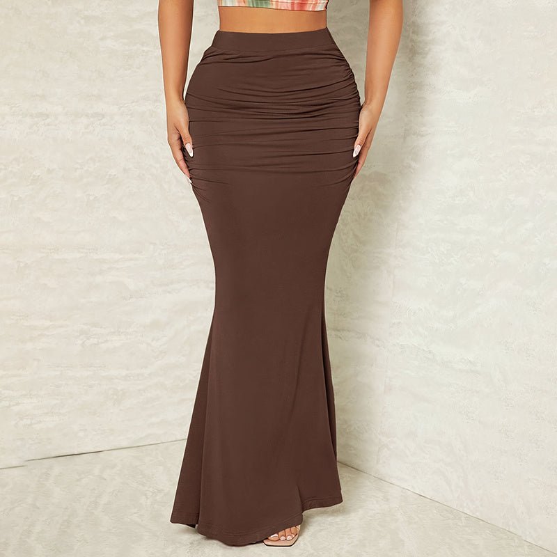 Women's Solid Color Bodycon Mermaid Hem Dress, Ruched Tailored Pencil Dress With Elegant Draping - Knack'd Up