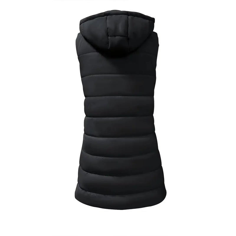 Women's Solid Color Sleeveless Hooded Vest, Mid - Length Zip - Front Waistcoat With Pockets For Spring And Fall Layering - Knack'd Up