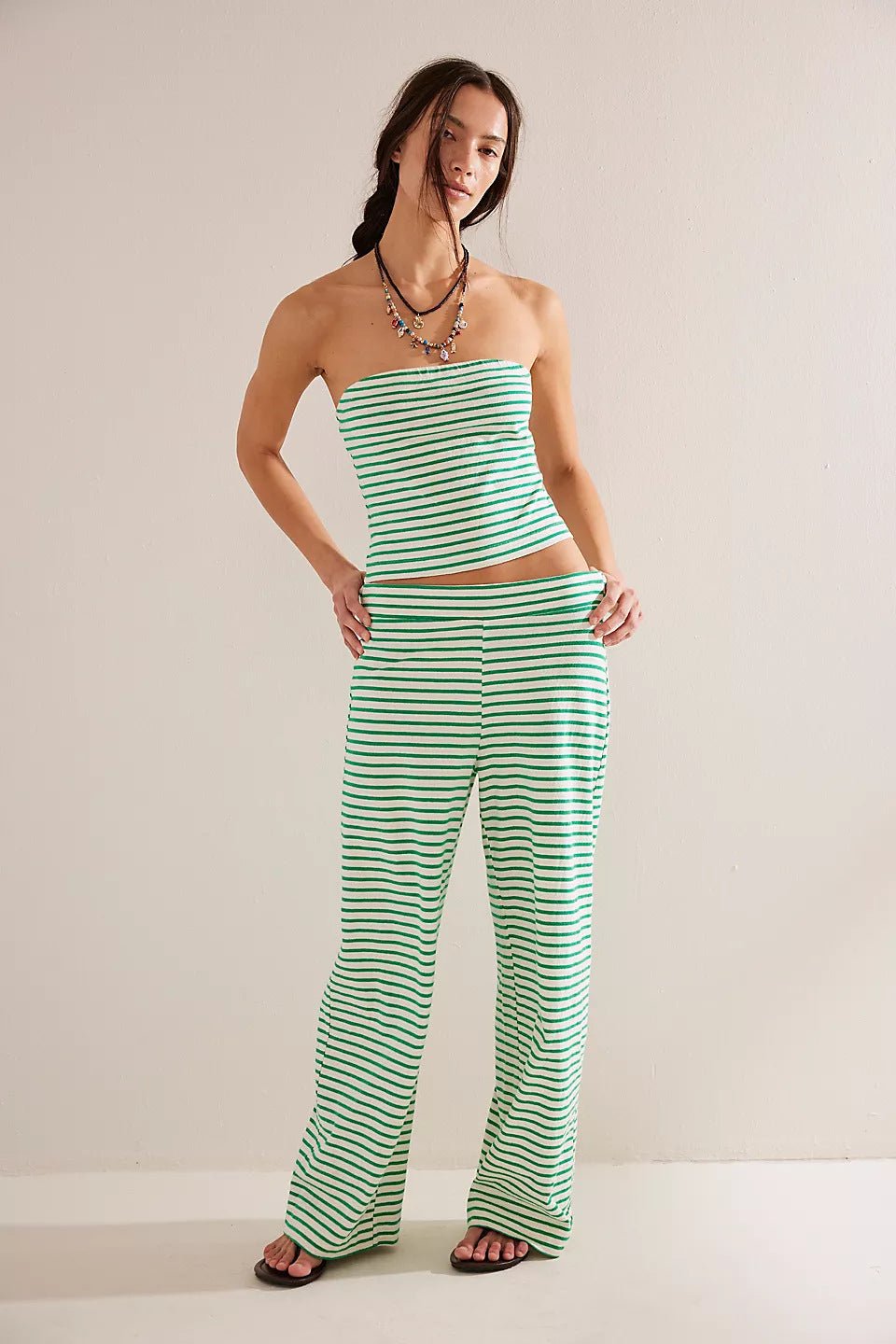Women’s Striped Knit Lounge Set – Soft Stretchy 2 - Piece Tank & Flare Pants | Effortless Coastal - Chic Outfit - Knack'd Up