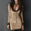 Women’s V - Neck Lace Trim Bodycon Mini Dress – Long Sleeve Button Detail Short Dress - Knack'd Up