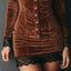 Women’s V - Neck Lace Trim Bodycon Mini Dress – Long Sleeve Button Detail Short Dress - Knack'd Up