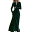 Women's Velvet Maxi Dress, Fall Long Sleeve Lapel V - Neck Casual Dress With Belt - Knack'd Up