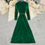Women's Velvet Maxi Dress, Fall Long Sleeve Lapel V - Neck Casual Dress With Belt - Knack'd Up