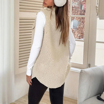 Women’s Wool - Like Sleeveless Vest – Mid - Length Lapel Waistcoat with Button Front for Casual & Formal Layering - Knack'd Up