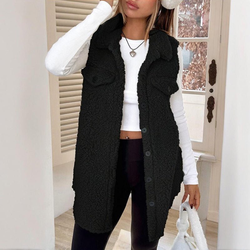 Women’s Wool - Like Sleeveless Vest – Mid - Length Lapel Waistcoat with Button Front for Casual & Formal Layering - Knack'd Up