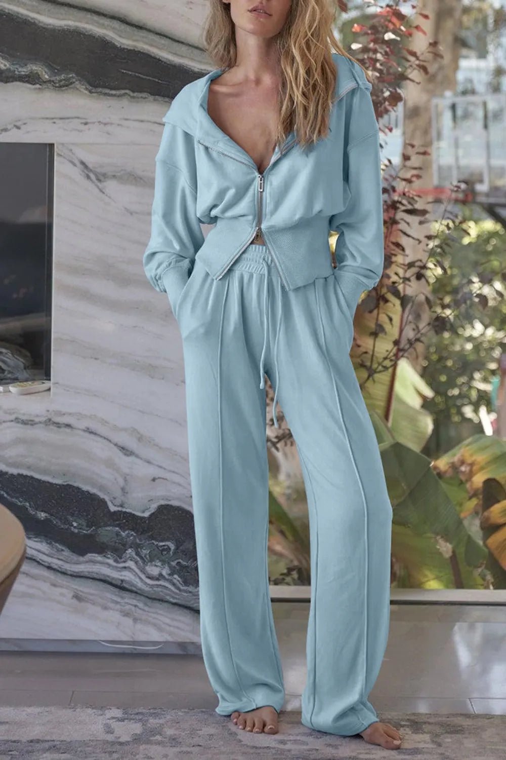 Zip - Up Hoodie and Pants Active Set - Knack'd Up