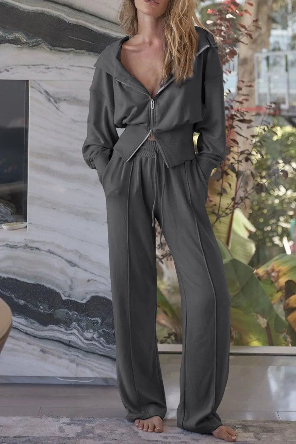 Zip - Up Hoodie and Pants Active Set - Knack'd Up