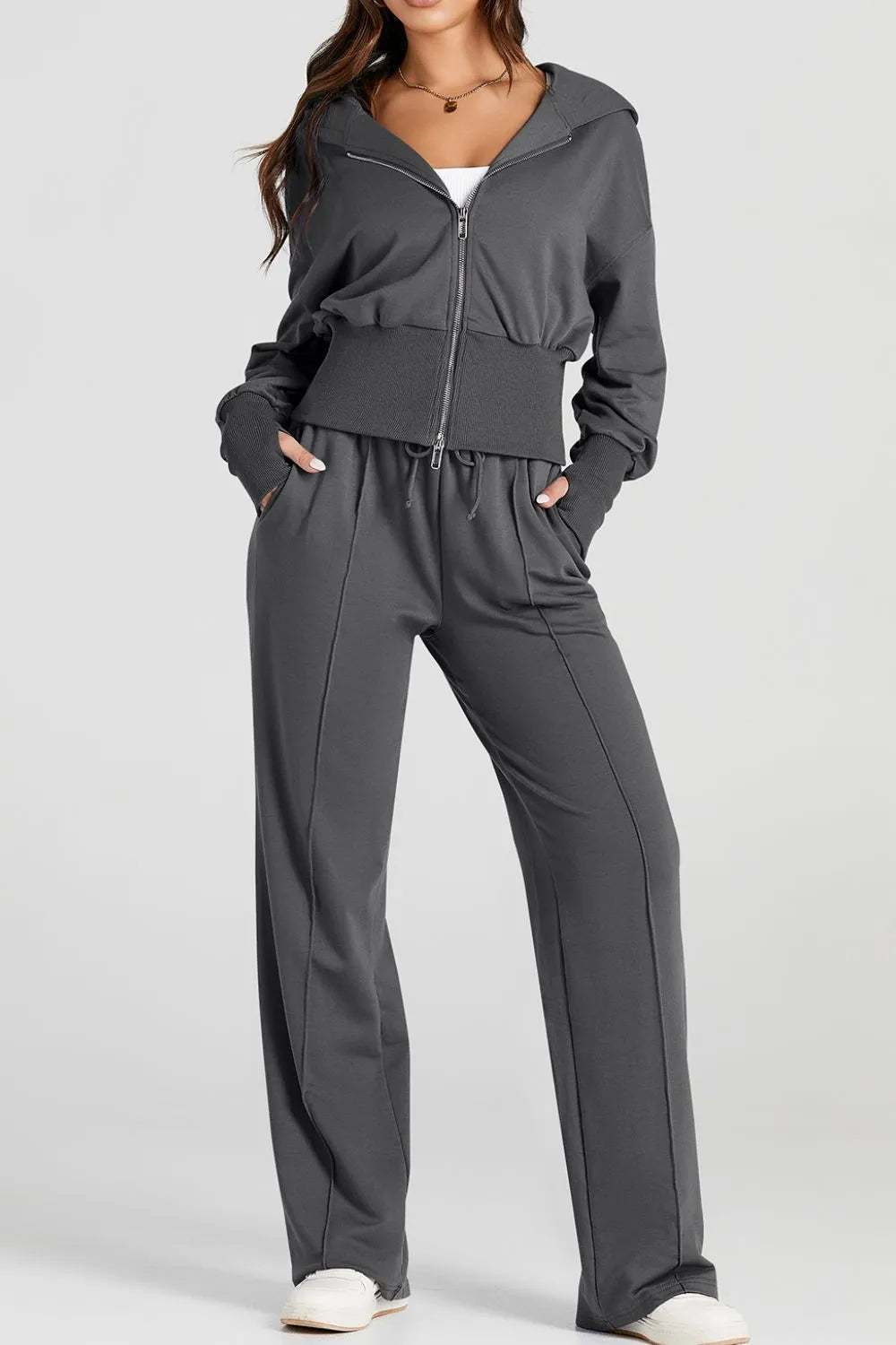 Zip - Up Hoodie and Pants Active Set - Knack'd Up